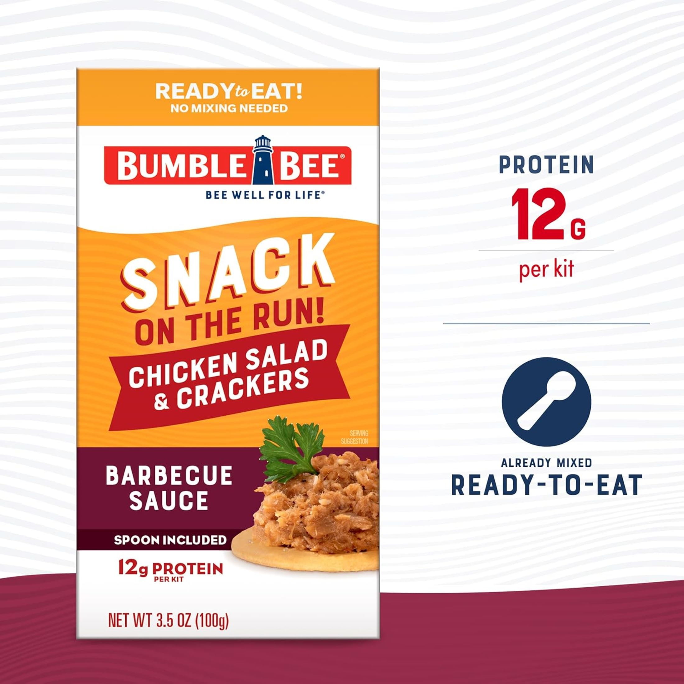 (12 pack) Bumble Bee Snack on The Run Barbecue Flavored Chicken Salad and Crackers Kit, Ready to Eat, Shelf Stable Box, 3.5 oz