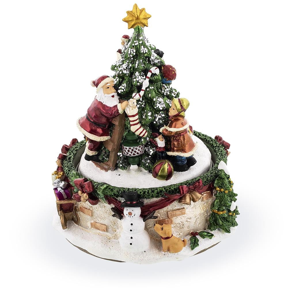 BestPysanky Santa and Girl Decorating Christmas Tree Spinning Musical Figurine