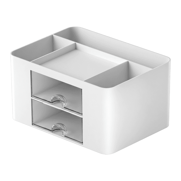 Desk Decorations for Women Office,White Desk Organizer with 2 Drawer – Multi-Functional Pencil Holder for Desk, Desk Organizers and Accessories with 5 Compartments Drawer for Office
