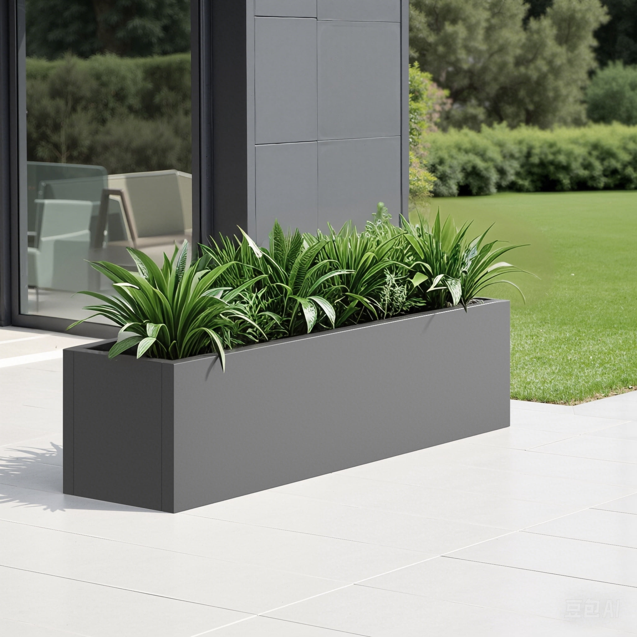 MAYEERTY 36*9*9" Gray Modern Large Rect Metal Planter Box with Drainage Hole for Outdoor Gardening & Balcony