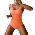 thumbnail image 2 of Womens Bathing Suits, Swim Dress Women, Ladies Swimsuits, One Piece Swimsuit Women, Women One Piece Swimsuit Solid Ribbed Monokini Swimwear Scoop Neck Low Back Bathing Suit, Saffron S, 2 of 5