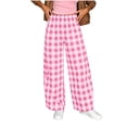 thumbnail image 2 of Pounoo Wide Leg Pants for Women Elastic High Waist Plaid Pattern Gathered Detail Loose Fit Trousers Beach Vacation Style Airy Soft Bottoms, 2 of 6