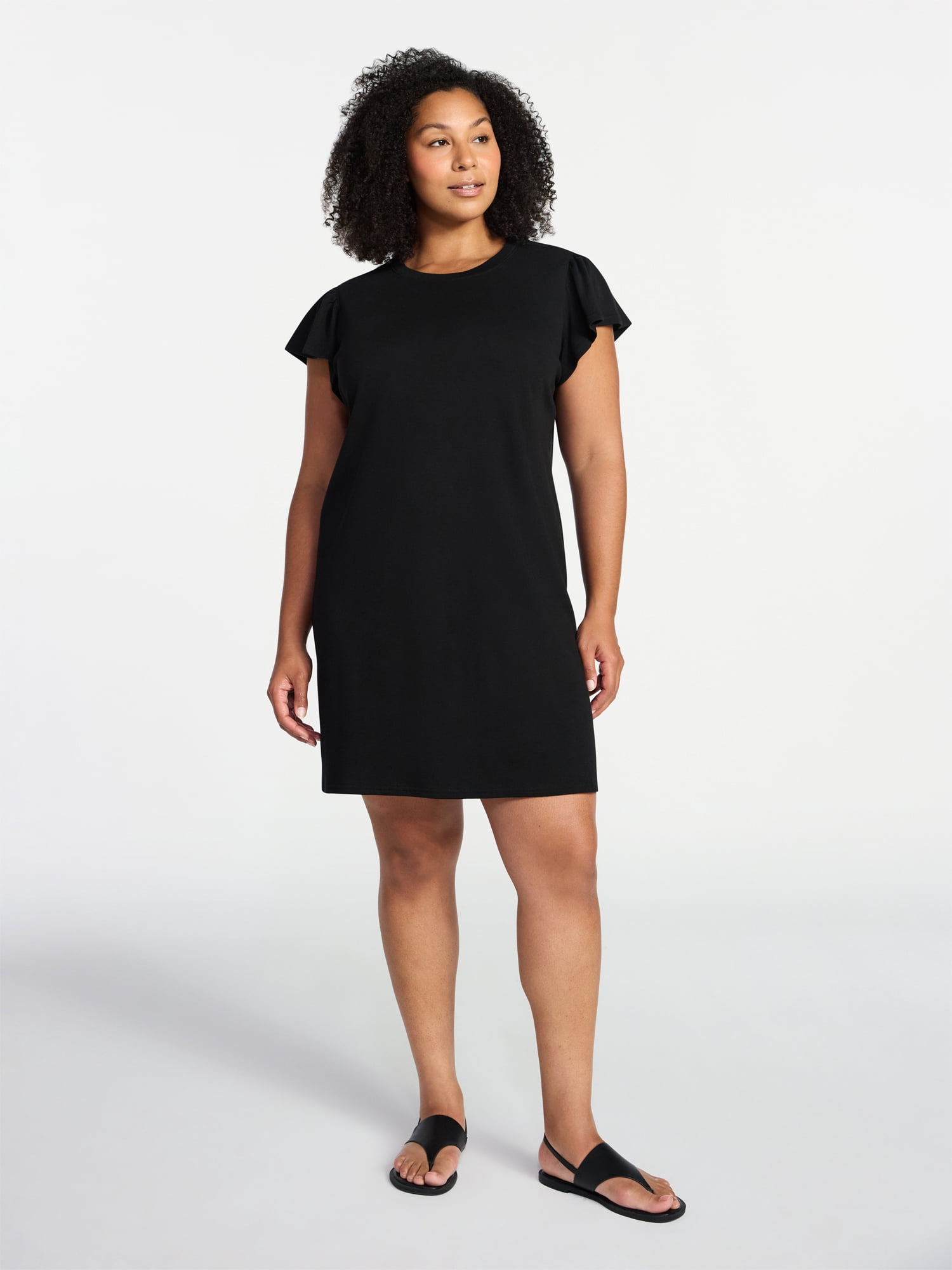 Time and Tru Women's Cotton T-Shirt Mini Dress with Short Flutter Sleeves, Sizes XS-XXXL