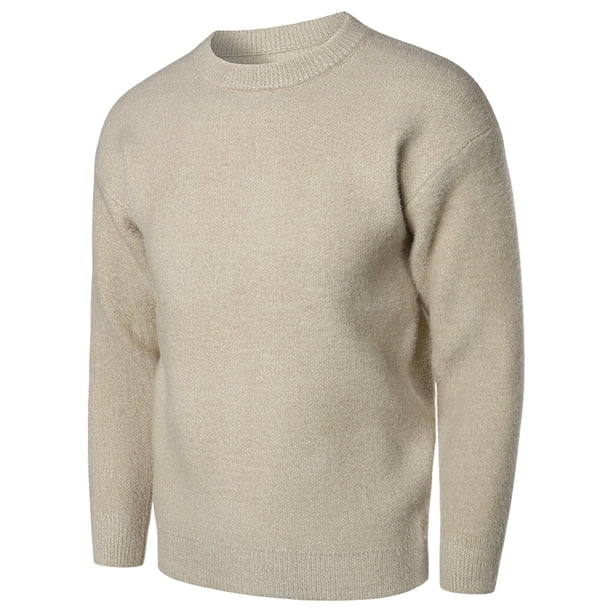 Gibobby Suéter para hombre Sudadera de Forro Polar con Cuello Redondo para Adultos(Beige,Extra Grande)