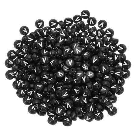 Uxcell Round Letter Beads, 300 Pcs Letter V Acrylic Alphabet Beads Black Beads White Letters for Jewelry Making Bracelets Making Necklaces DIY, White