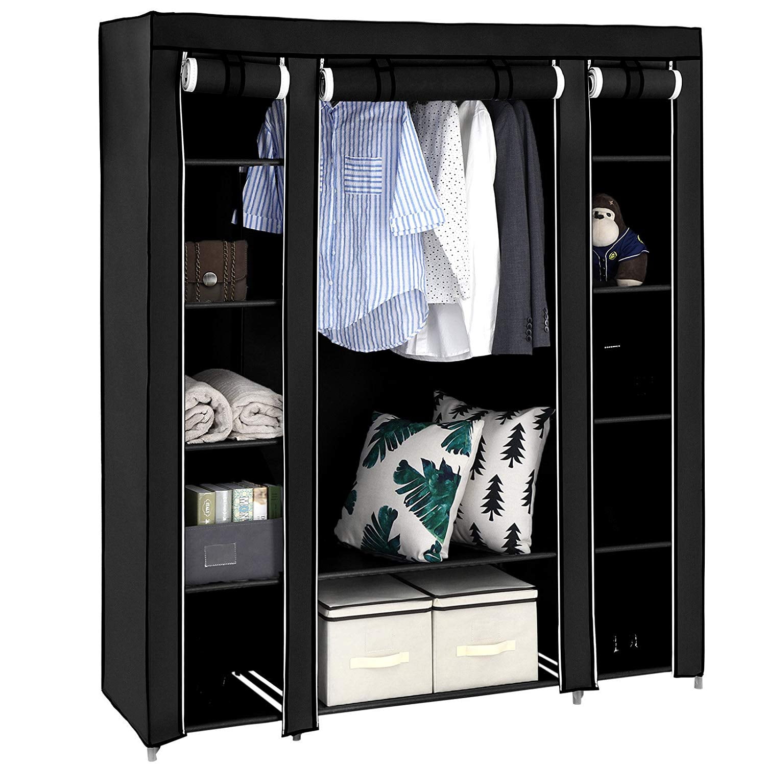 53" Gray Portable Closet Storage Organizer Clothes Wardrobe Rack with Shelves 