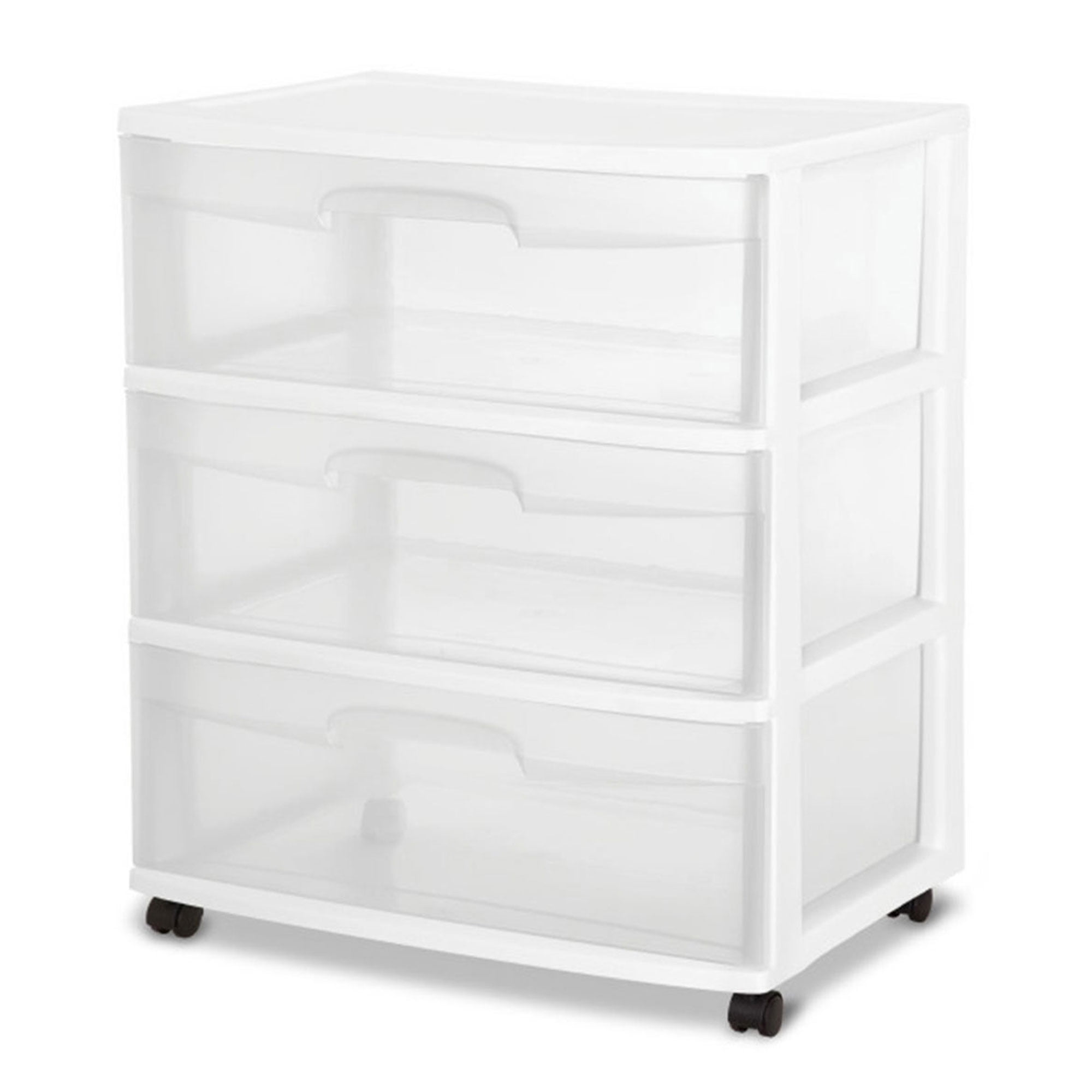 Sterilite 3-Drawer Wide Storage Organizer Cart, Rolling Containers w/ Wheels, 2 Pack