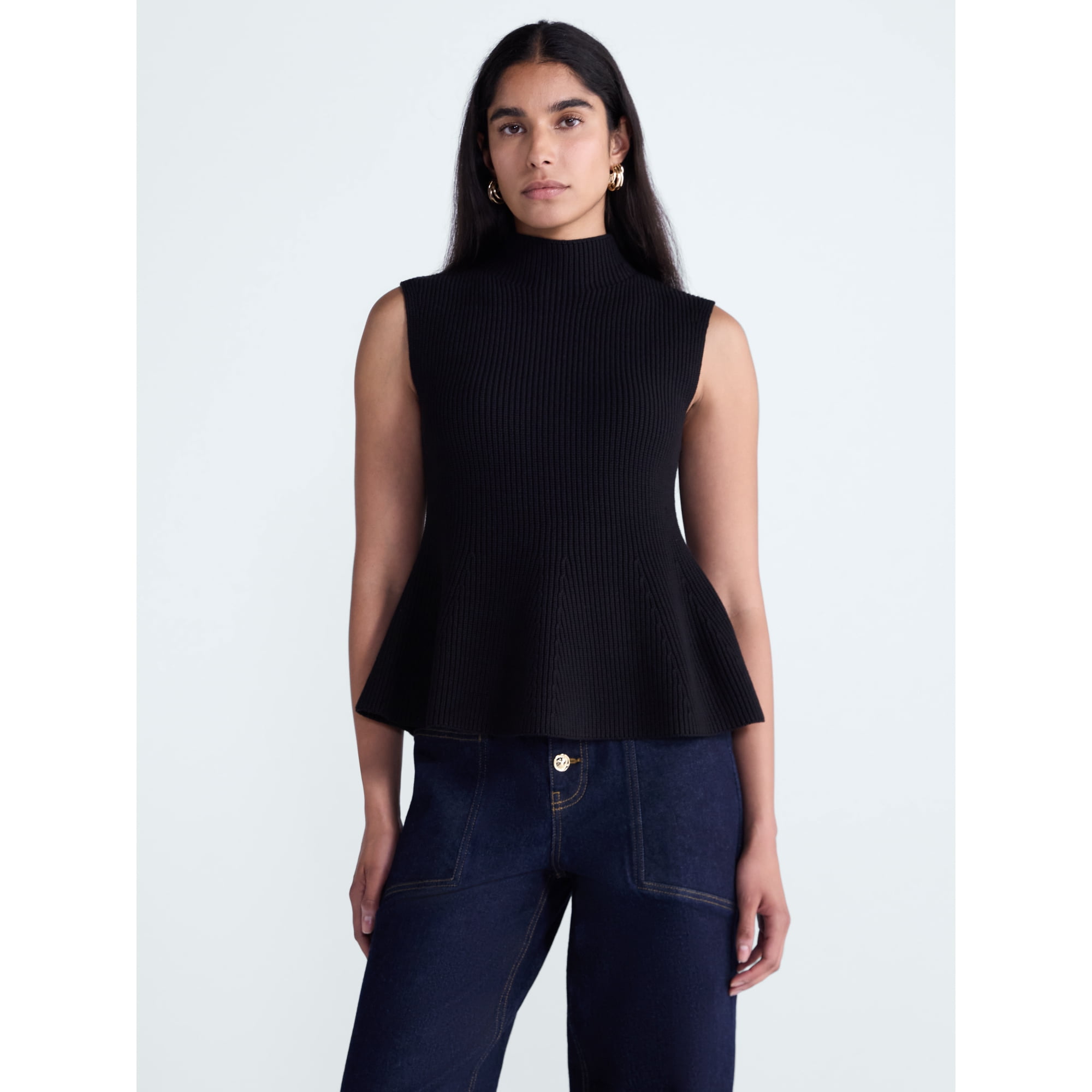 Scoop Women's and Women's Plus Sleeveless Mock Neck Peplum Sweater Tank, Sizes XS-4X