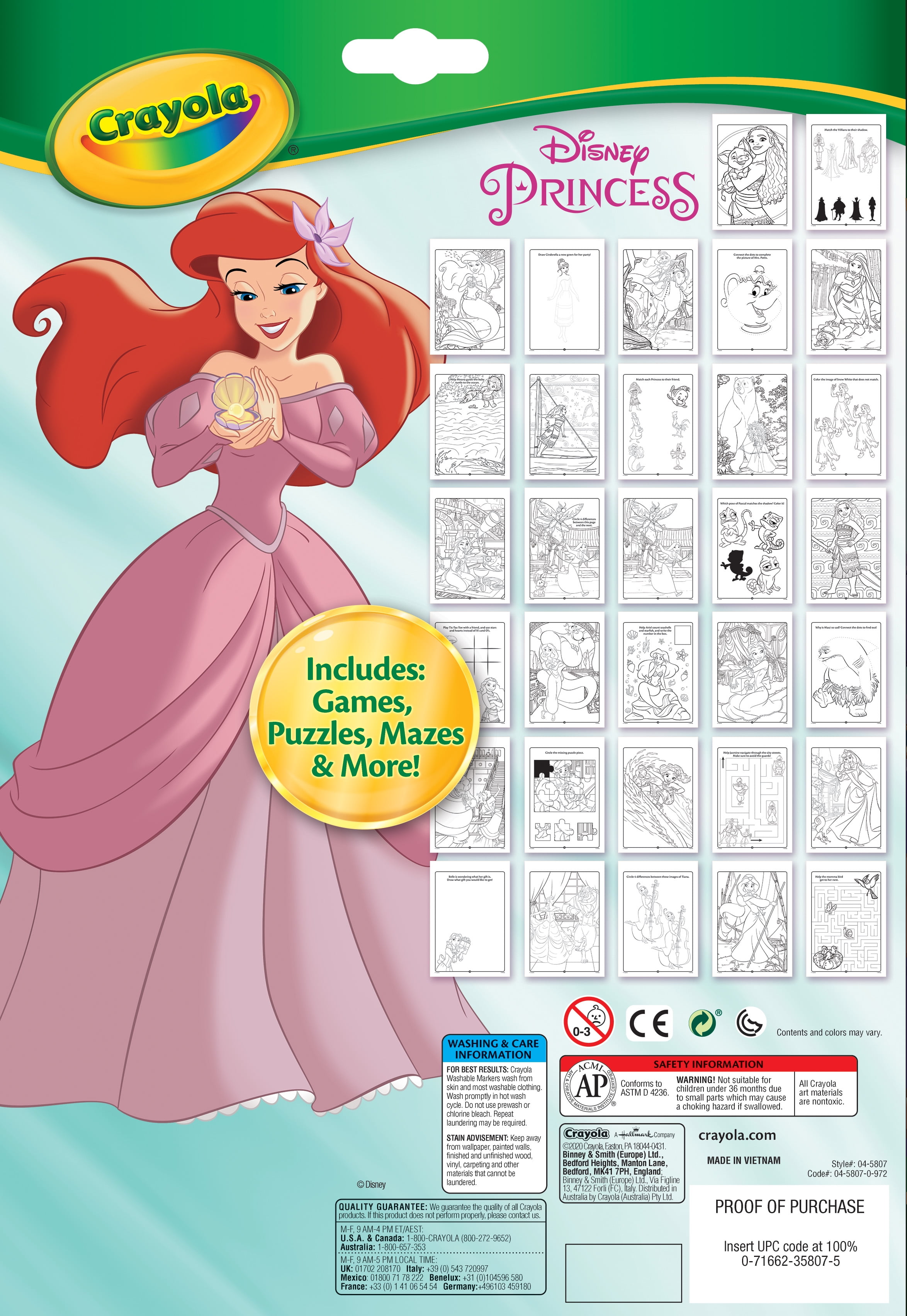 Crayola - Album Attività Coloring Disney Princess 32 Pagine da Colorare e 7