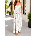 thumbnail image 4 of Women'S Summer Watercolor Flowers Leaves Wide Leg Jumpsuit Casual Loose Sleeveless Spaghetti Strap Romper With Pockets, 4 of 7