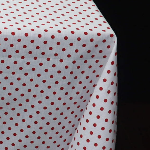 Cotton Tablecloth Polka Dots Print / Mini Red Dots on White