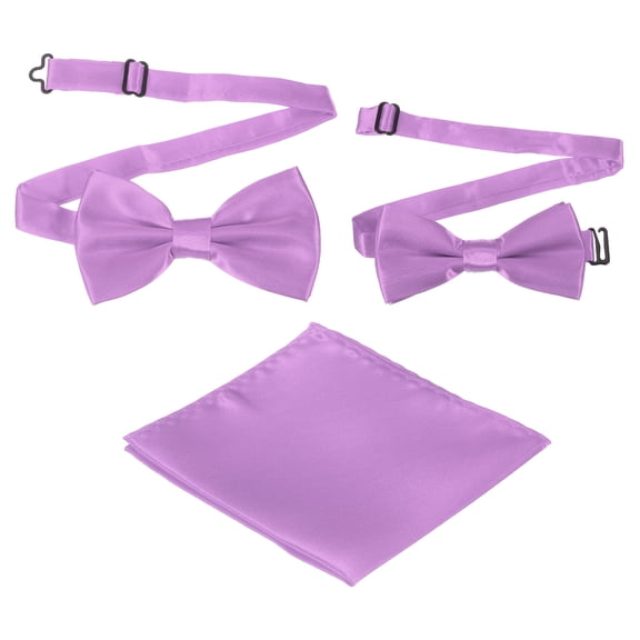 Bow Tie for Men, Adjustable Bow Ties with Pocket Square Pre-tied Bow Ties Sets for Wedding (Light Purple, 2Size)