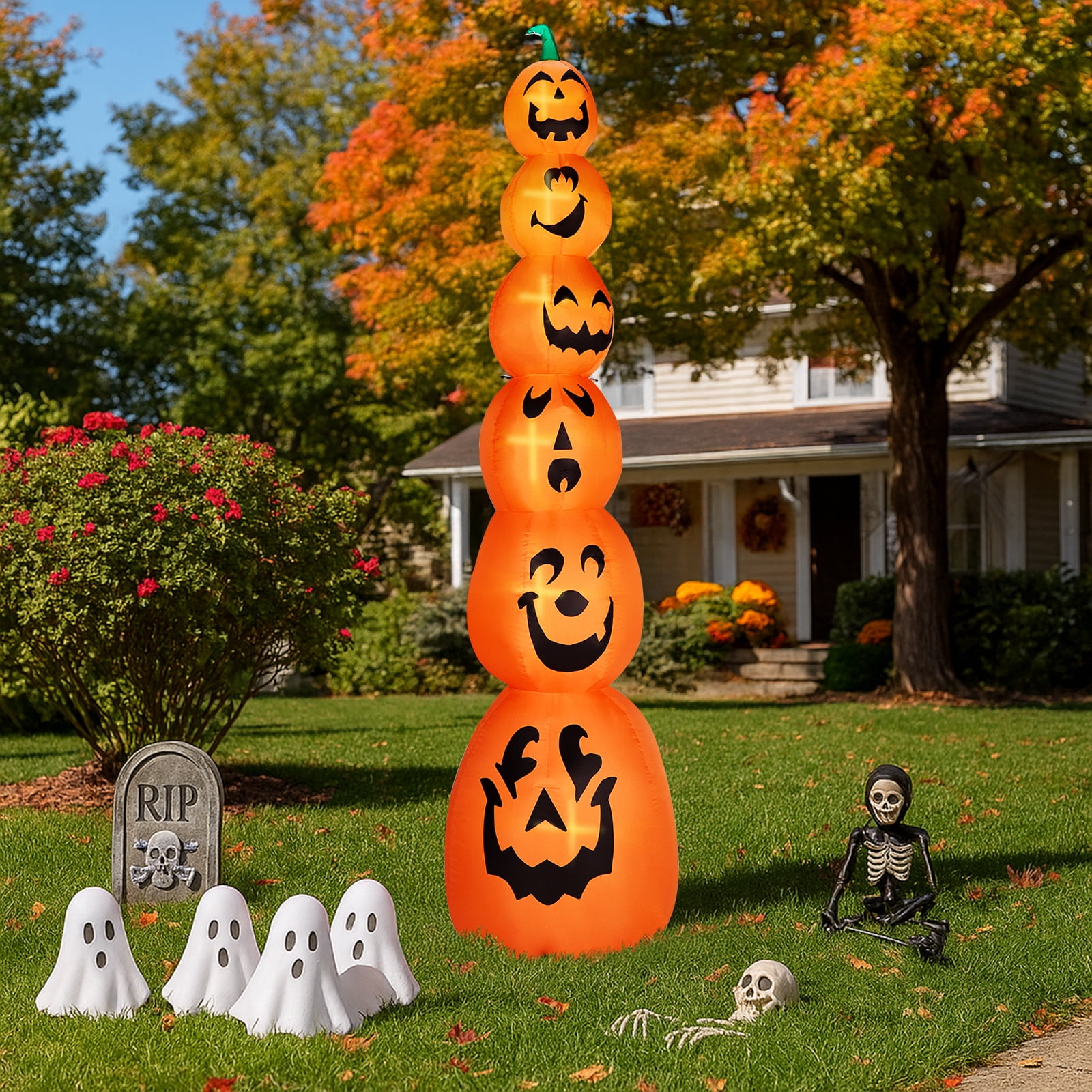 9FT Halloween Inflatable Stacked Pumpkin Decoration with 6 LED Lights