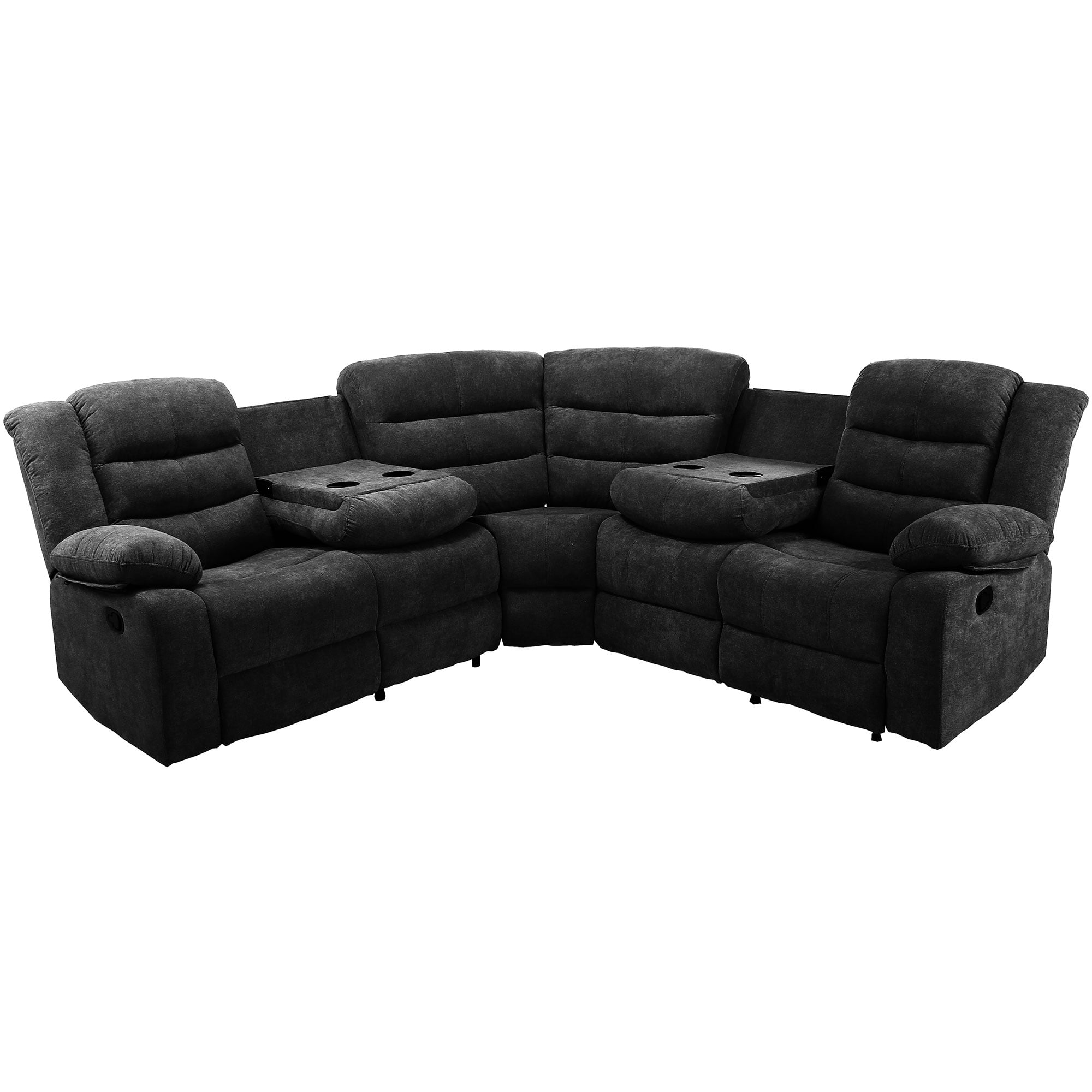 Modstyle Manual Reclining Sectional Sofa Set with Cup Holders, Black