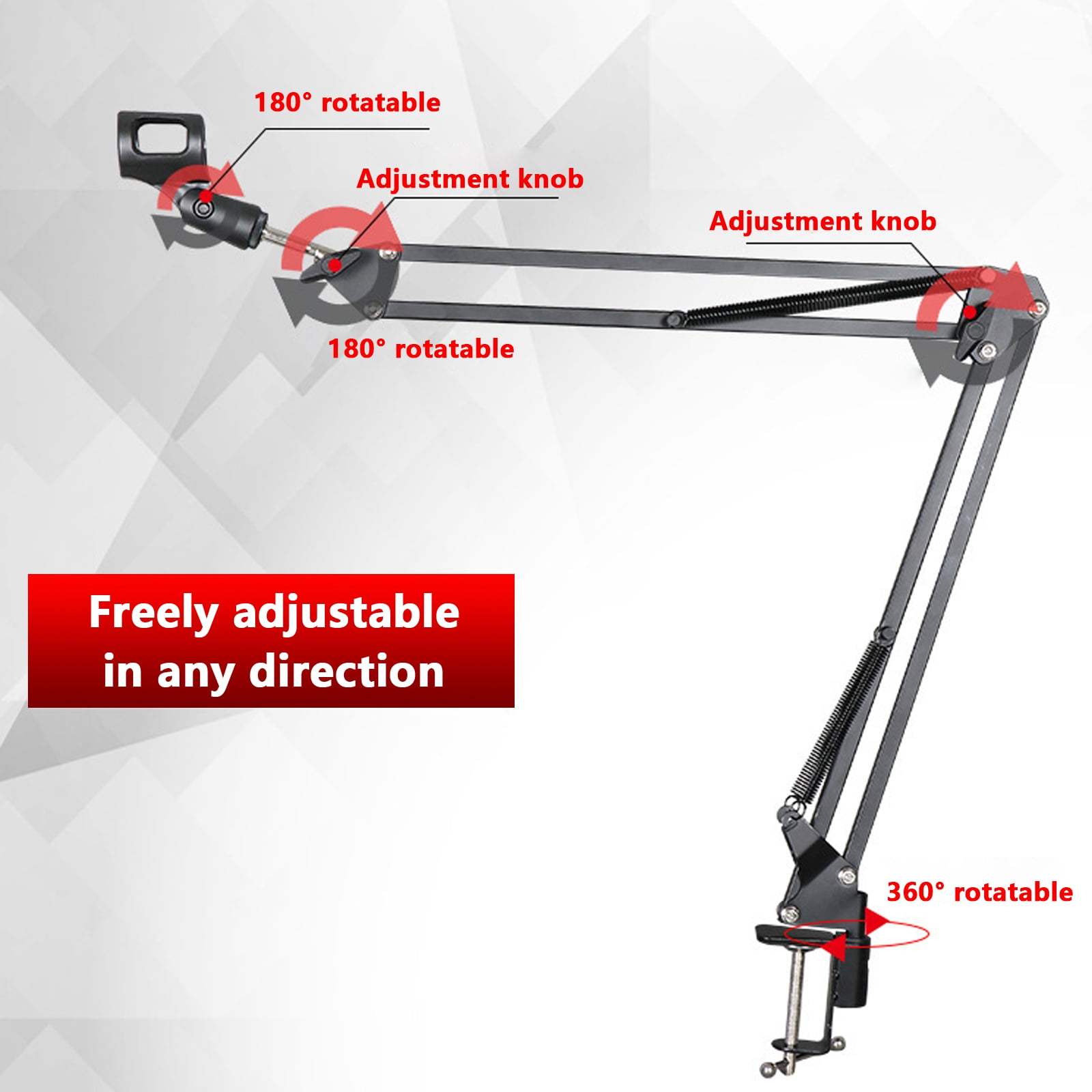 Arcticwind Microphone Arm Stand,360° Rotatable Microphone Boom Arm Mic Stand,Low Profile Mic Arm,with Desk Mount Clamp, Screw Adapter,Shock mount,for Most Microphone