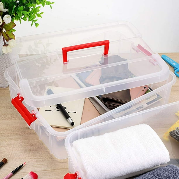  BTSKY Clear Plastic Storage Box with Removable Tray  Multipurpose Stationery Storage Box with Handle Handy Sewing Box Art Craft  Supply Organizer Home Utility Box (Grey) : Home & Kitchen