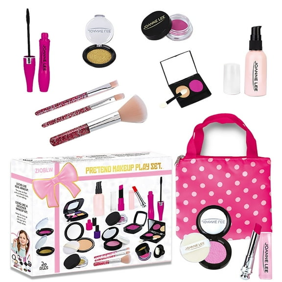 Pretend Makeup for Kids, 12-Piece Cosmetic Toy Set for Girls, Toddler Makeup Play Kit with Polka Dot Cosmetics Bag, Birthday & Christmas Gifts for Little Girls (Not Real Makeup)
