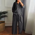 thumbnail image 7 of Dazajoo Women's 2 Piece Outfits Long Sleeve Button Down Shirt Wide leg Palazzo Pants Matching Set with Pockets Saving Deals,Gray,XXXL, 7 of 7