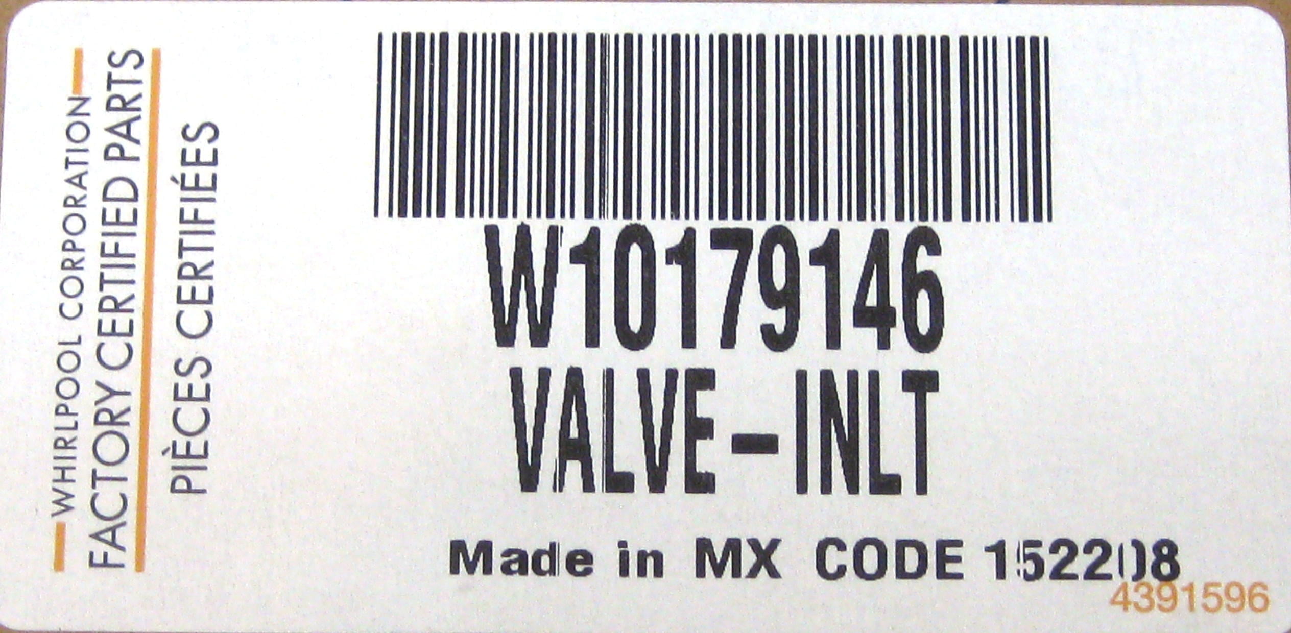 Whirlpool Refrigerator Water Inlet Valve WPW10179146