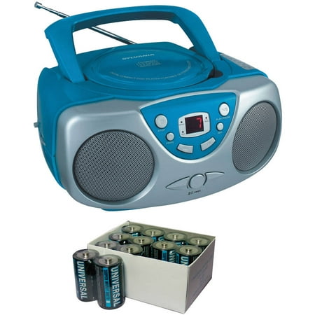 Sylvania SRCD243M Blue Portable CD Boom Boxes with AM/FM Radio and UPG D5624/D5324/D5924 Super-Heavy-Duty Battery Value Box (C; (Best Value Cd Player)
