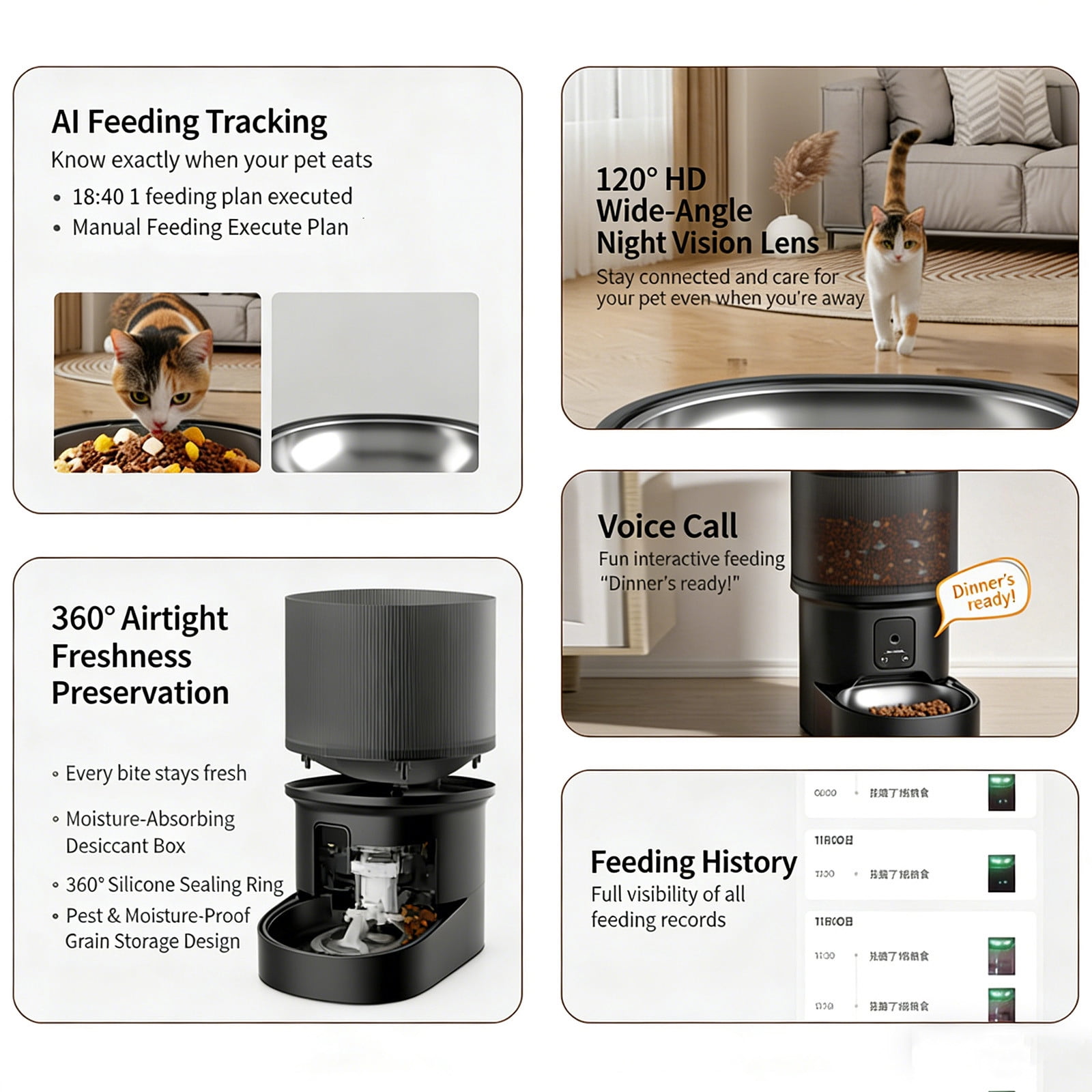 Automatic Cat Feeder, Automatic Dog Feeder with Video, Smart Cat Automatic Feeders with WiFi Remote Control & Timed Feeding for Home Use