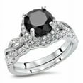thumbnail image 3 of Silver 2.50 Ct Round Cut Black Diamond Bridal Wedding Ring Set 14k White Gold Plated, 3 of 4