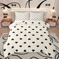 Homewish Black Love Heart Full Size Comforter Sets for Kids, Kawaii Princess Bedding Comforter Set, Cute Cartoon Reversible Bedding Sets, Luxury Bedroom Decor, 3-Piece