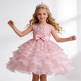 thumbnail image 6 of MGDXOX Girls Sleeveless Tulle Dress with Rhinestone Bodice Bow Waist and Tiered Skirt Formal Party Dress for Weddings Pink 3-4Years, 6 of 6