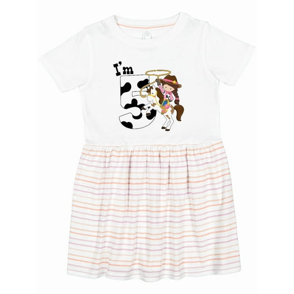 Inktastic I'm Five-cowgirl Riding Horse Birthday Girls Toddler Dress