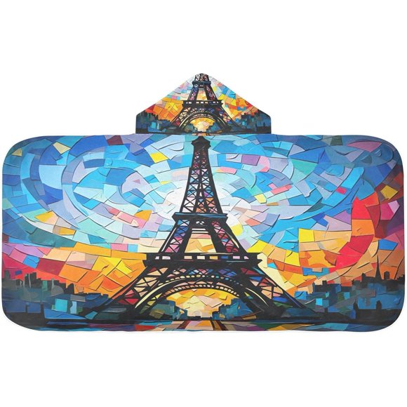 Geometry Eiffel Tower Bath Towel Soft Absorbent Pool Beach Hooded Towels Beach Wrap for Toddler Kids Boys, 23.5" x 50"