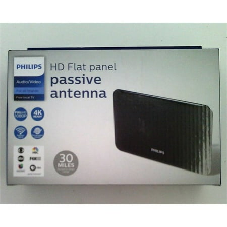 Refurbished Philips SDV1227B/27 Flat Panel HD Passive TV Antenna - Slim Design with Stand and Dipoles - 4K Full HD 1080P - Indoor VHF/UHF/HD