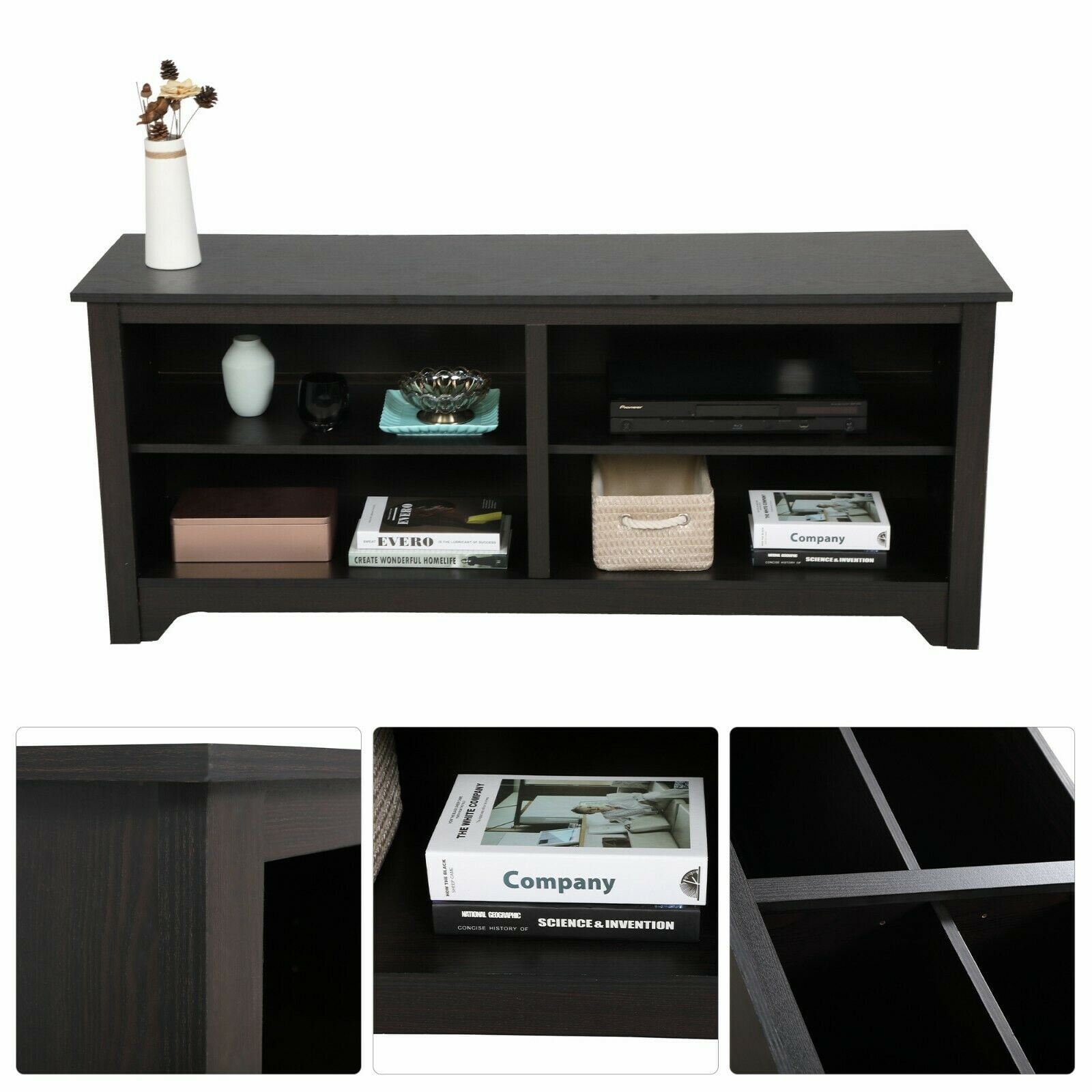 Private Jungle Wooden TV Stand - for TVs up to 65" Media Console Storage Cabinet Entertainment,Dark Brown