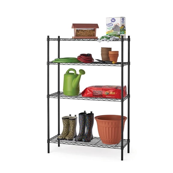 Open Box Hyper Tough B35B-1 4 Tier Wire Shelving Rack, Black