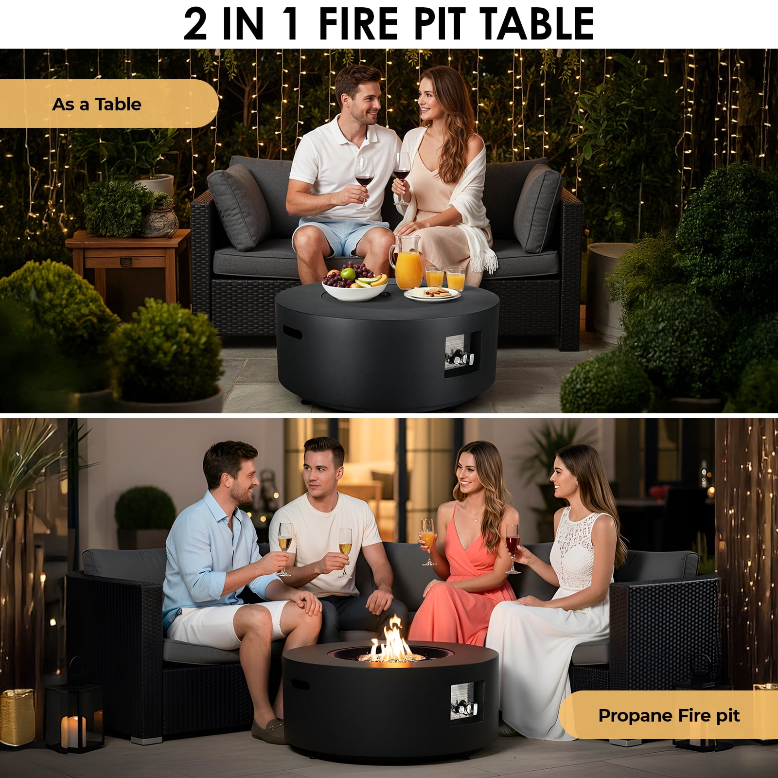 TLGREEN 30 in Outdoor Propane Fire Pit Table, 2 in 1 Round Patio Gas Fire Table, 50,000 BTU, Adjustable Legs, for Backyard, Garden,Pool,Balcony, Black