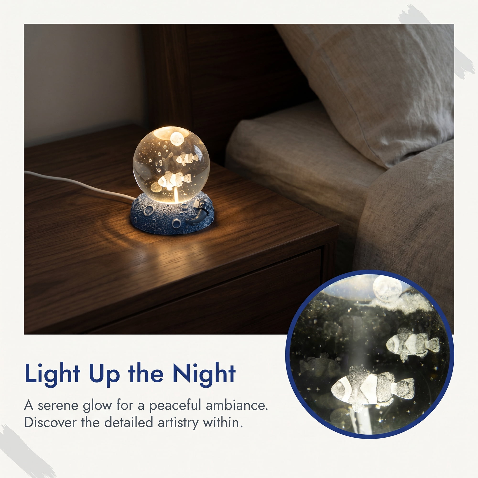 Unique Bargains Glowing Crystal Ball 3D Glass Ornament with LED Light Base Beige Style E