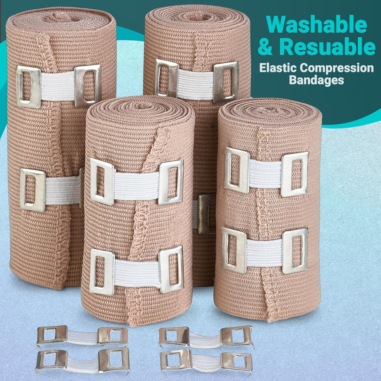 MEDca Elastic Compression Bandage Wrap (Set of 200) with Hooks - 2" x 5 Ft (100 Rolls) & 3" x 5 Ft (100 Rolls) - Reusable Athletic Support Tape for Sprains & Injuries