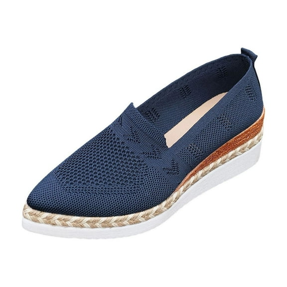 Navy Women'S Casual Slip On Sneakers Fashion Wedge Heels Comfortable One Foot Low Top Walking Shoes Loafer 43