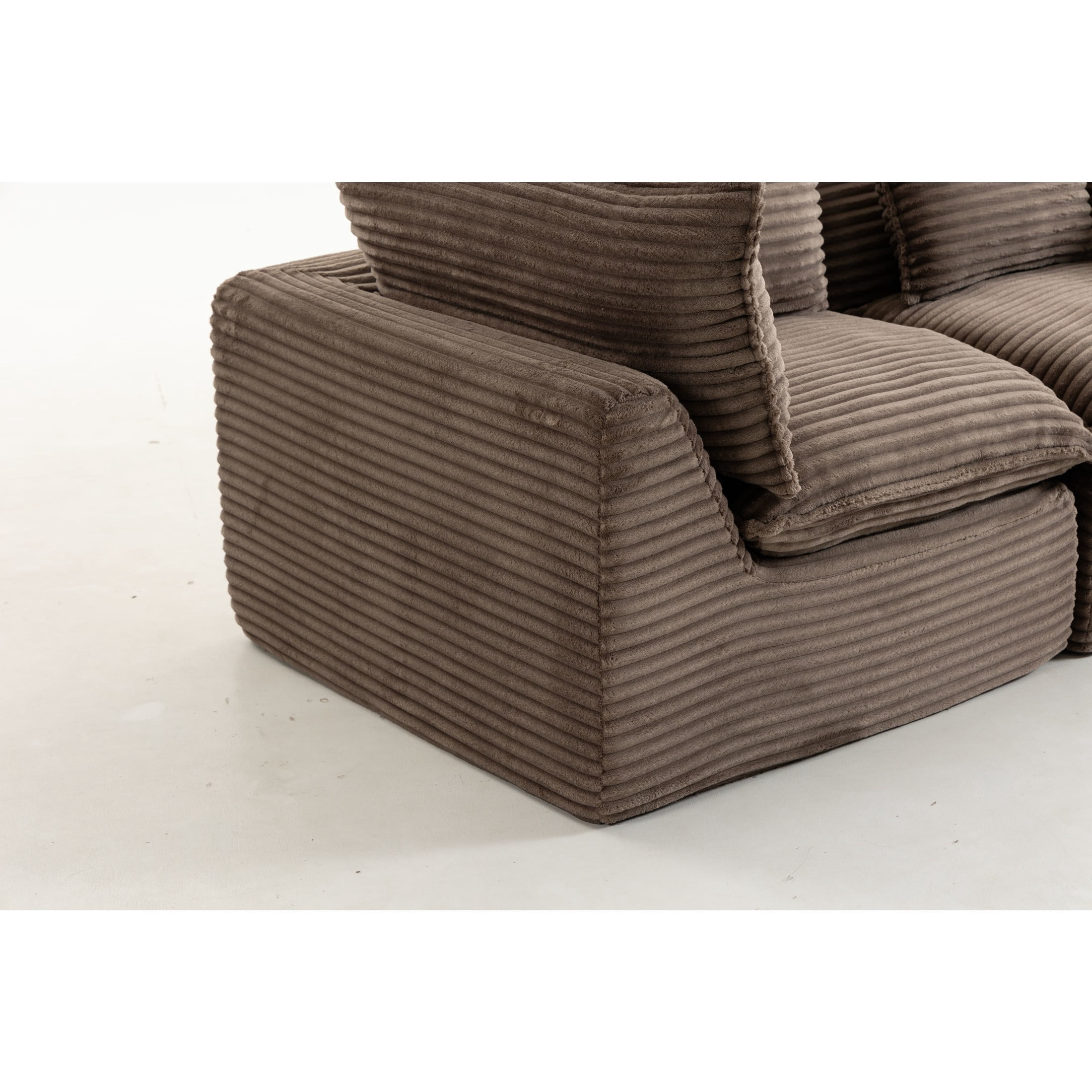 GDF Studio Lunas 129.8" Oversized Modular Corduroy Cloud Sectional Sofa, 4-Seat Comfy Couches with 2 Ottomans, Khaki