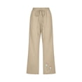 thumbnail image 4 of Simua Linen Capris for Women Elastic Waist Summer Loose Wide Leg Trousers, 4 of 5