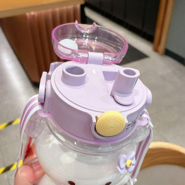 Little Bear Water Bottle Girls Summer Large Capacity Lovely Straw Kettle  Strap Portable Plastic Cup Creative