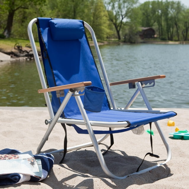 Silla de playa portátil Plegable Sillón reclinable Sólido Camping Azul Zimtown plegar