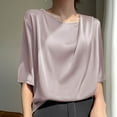 thumbnail image 3 of Mittory 3/4 Sleeve Tees for Women Loose Draping Silk Smooth Satin Summer Round Neck T-Shirt Dressy Blouse, 3 of 3