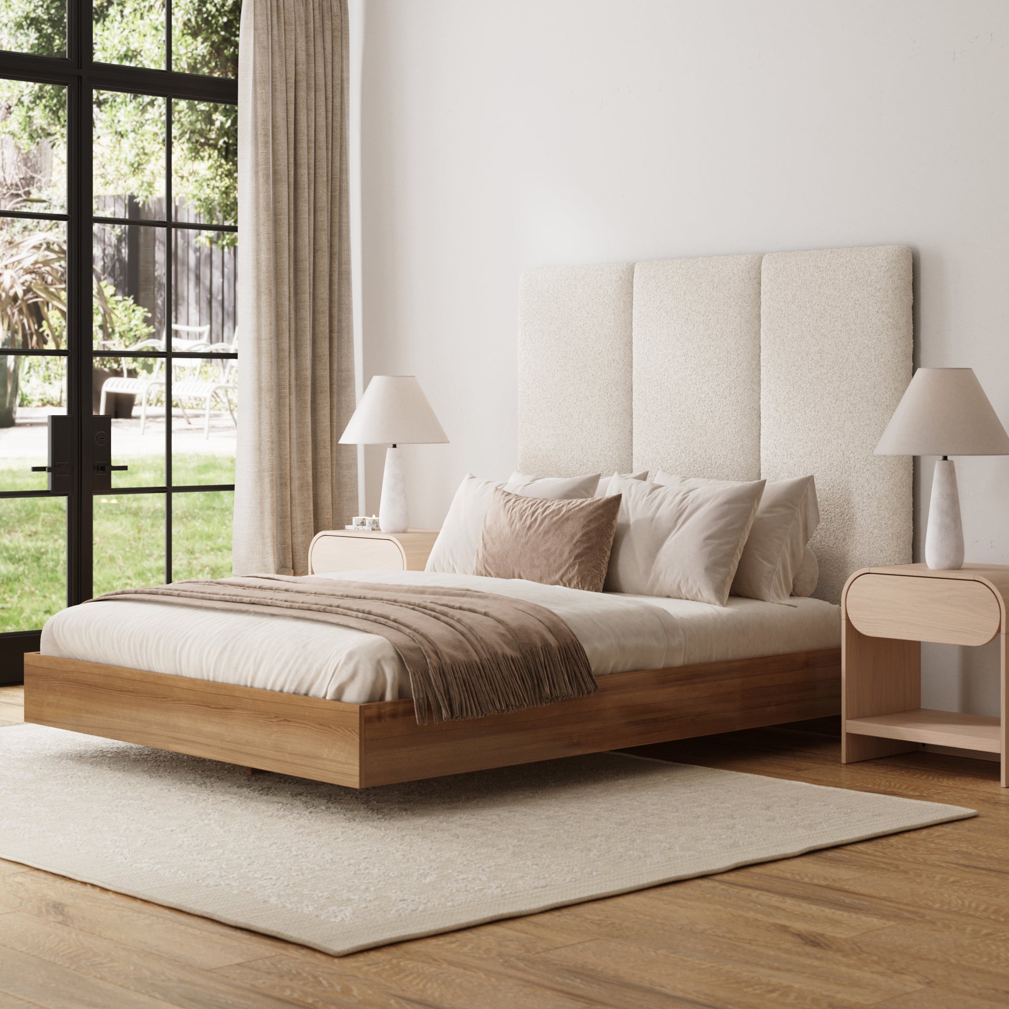 Nathan James Marissa Wall Mounted Upholstered Headboard, 3 Panel Headboard with Textured Boucle Upholstery for Queen Bed, White