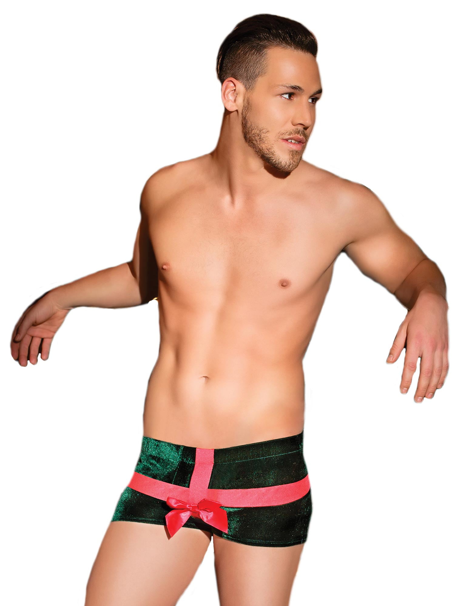 Mens Stretch Velvet Low Rise Present Front Opening Holiday Boxer Brief