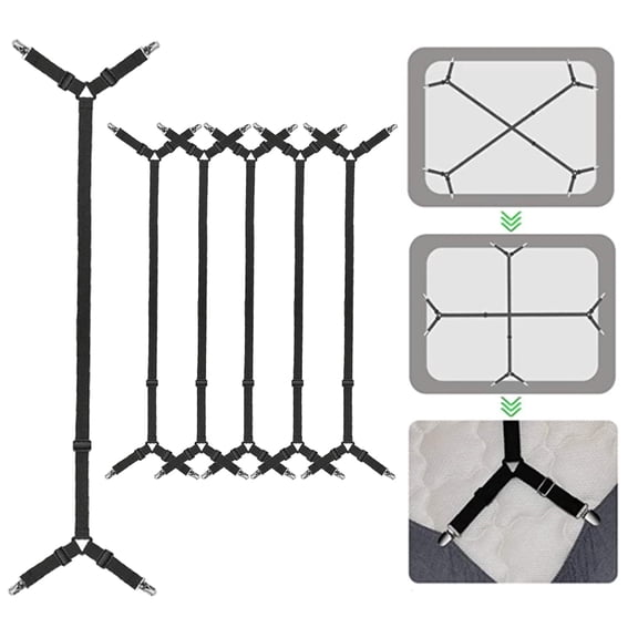 UHIAGREE Bed Sheet Straps Clips,6 pcs Adjustable 2 Way Fitted Bed Sheet Holders for Corners(Black)