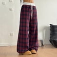 thumbnail image 3 of LEKWK Women's Plaid Wide Leg Pants Elastic High Waist Drawstring Trousers Loose Fit Casual Lounge Bottoms Soft Breathable Pockets Daily Streetwear Outfits, 3 of 4