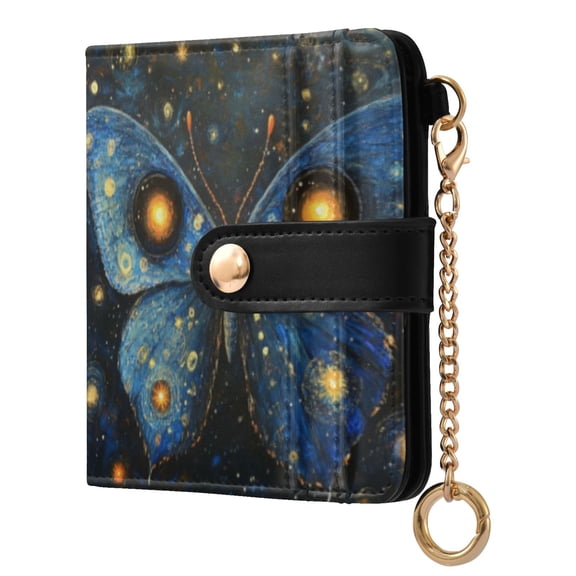 Qxltty Star Blue Butterfly Ladies Wallet Rfid Slim Thin Compact Credit Card Women Wallet Zipper Coin Pocket and ID Window for Female Gifts