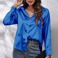 thumbnail image 2 of Kovlvoll Long Sleeve Shirts for Women Satin Casual Comfy Button up Shirt Fashion Solid Color Blouses Tops, 2 of 7