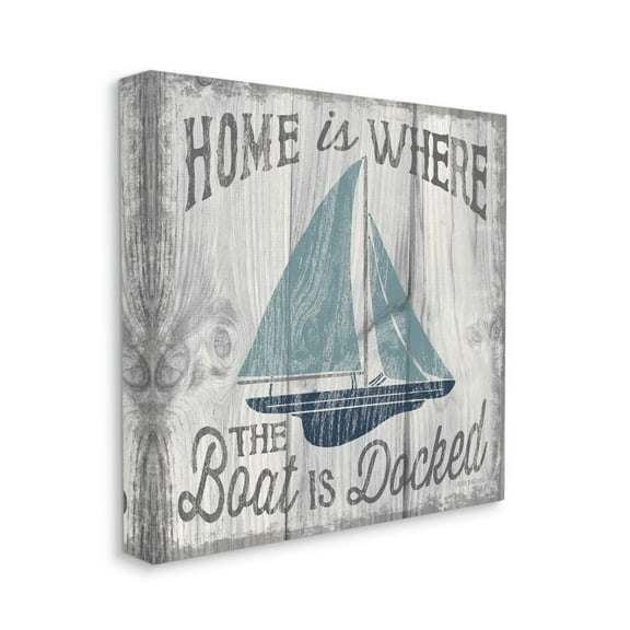 Stupell Industries Nautical Home is Where The Boat Is Blue White Rustic Sign Canvas Wall Art Design by Laura Marshall, 36" x 36"