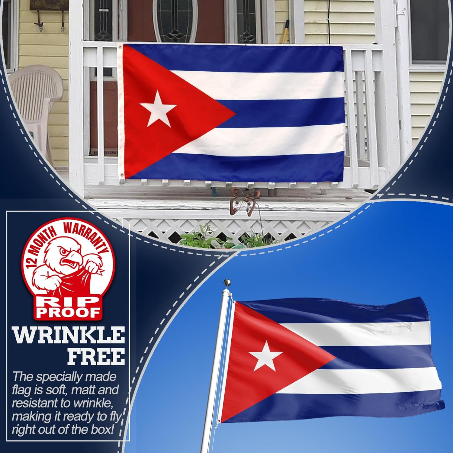 Anley Rip-Proof Double Sided 3-Ply Cuba Flag 3x5 Ft - Cuban National Flags